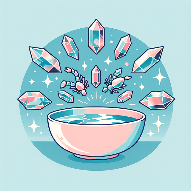 a bowl of water surrounded by Scorpio crystals