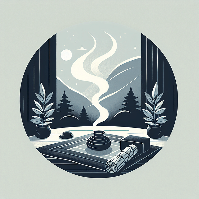 a tranquil meditation space with dark cloth and sage smoke
