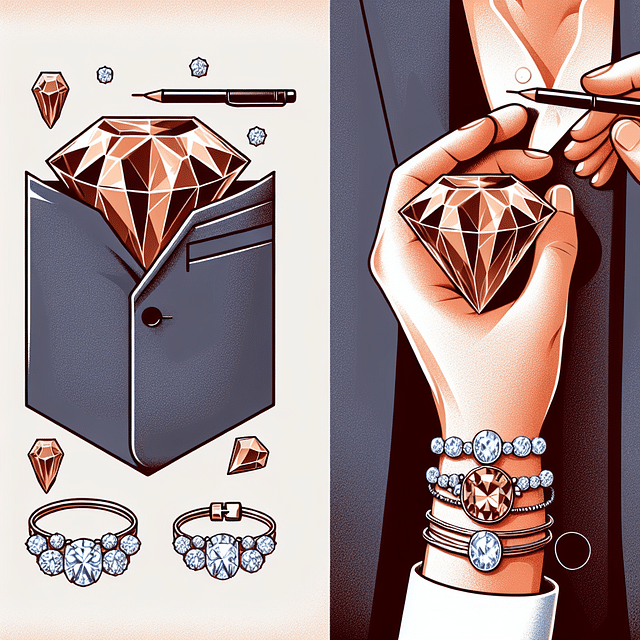 brown crystal in a pocket and crystal jewelry on a wrist