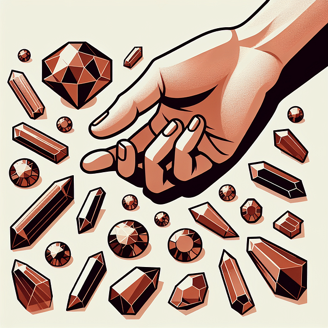 hand selecting from various brown crystals