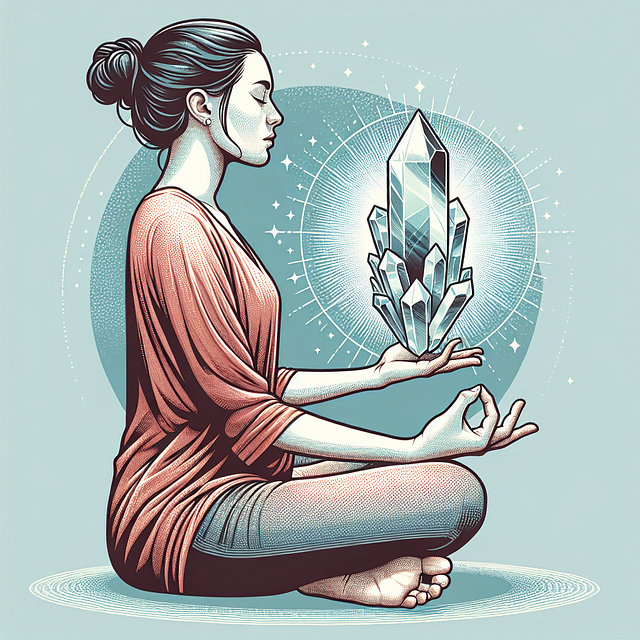 person meditating with a crystal in hand