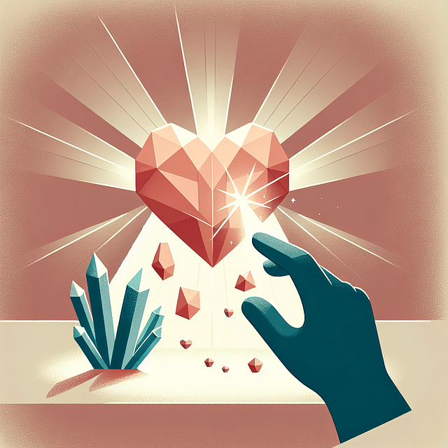 radiant light flowing from heart to crystal