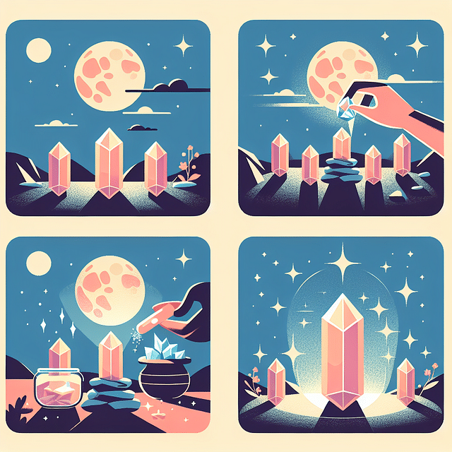 crystals being cleansed under moonlight