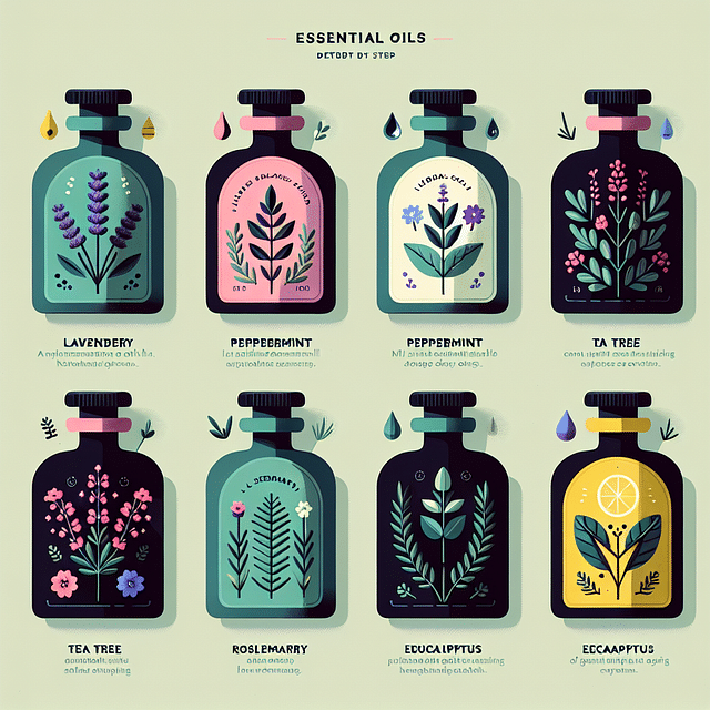 essential oils with description cards