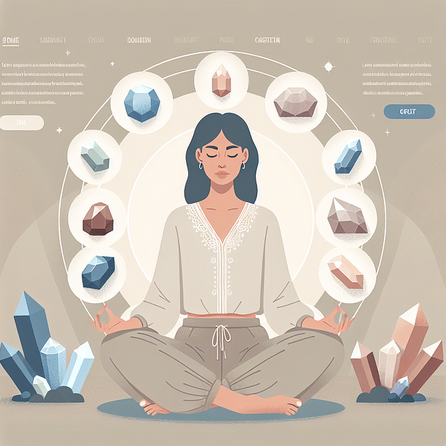 person meditating with crystals