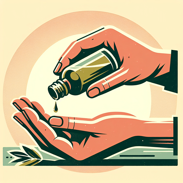 hands holding a bottle with oil, eyes closed in concentration