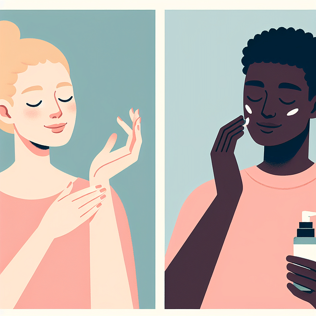 applying oil to skin with a peaceful expression