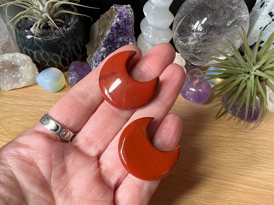 Collection of various red crystals and gemstones