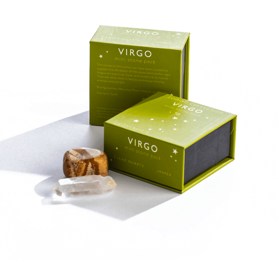 Variety of glowing energy crystals for Virgos