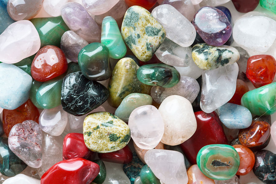 Colorful assortment of various lucky crystals