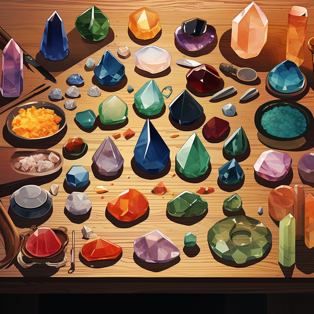 A variety of crystals neatly arranged on a table