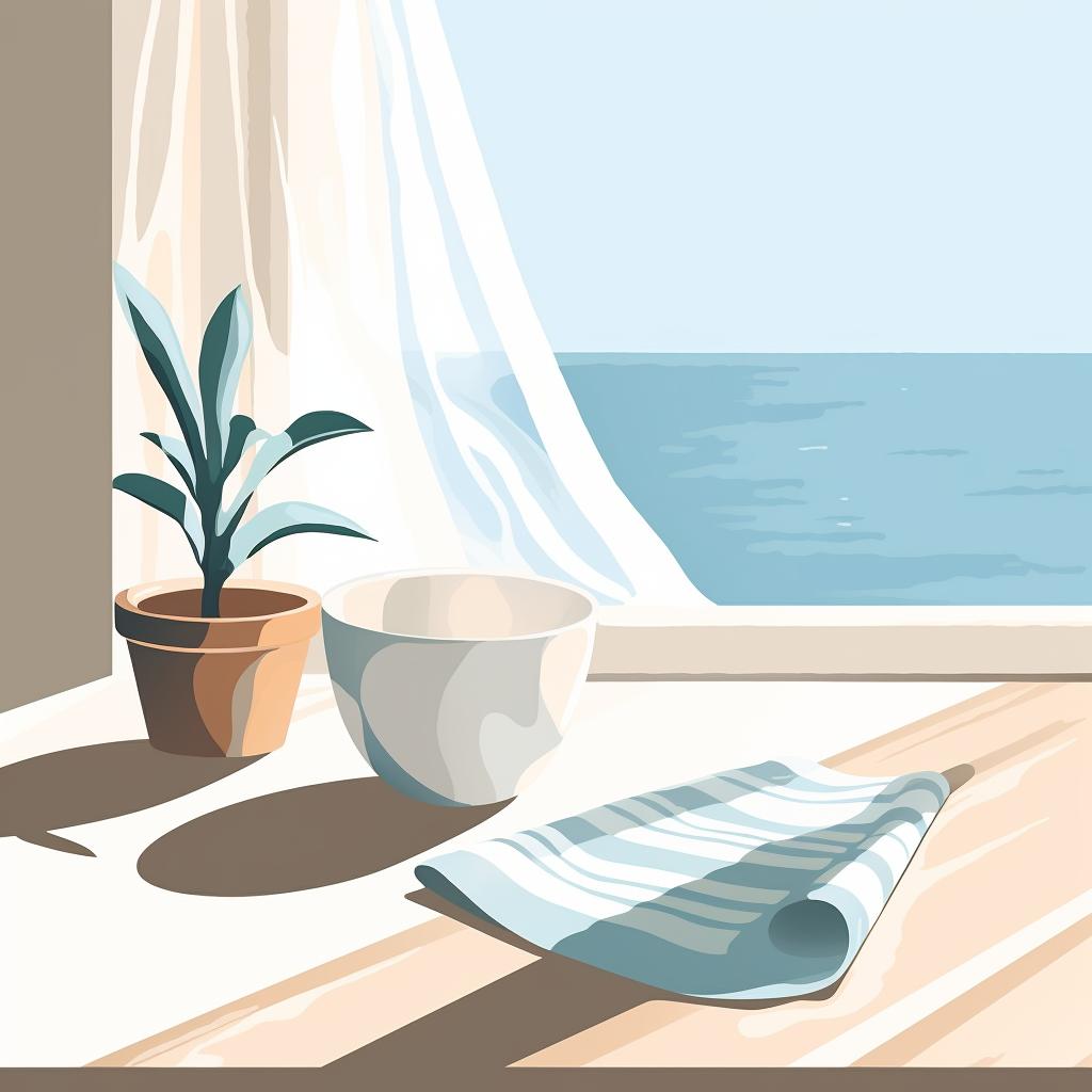 A bowl of water, sea salt, a cloth, and a sunny window sill