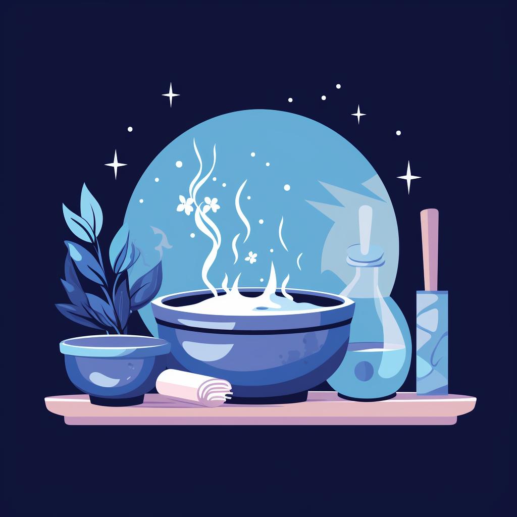 Different cleansing materials like sage, a bowl of water, and a moonlit night