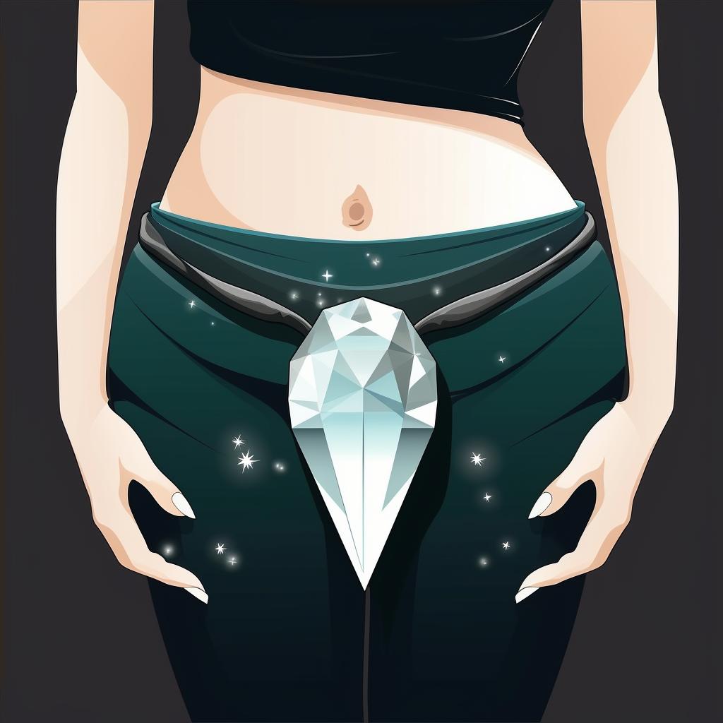A crystal placed on a woman's lower abdomen