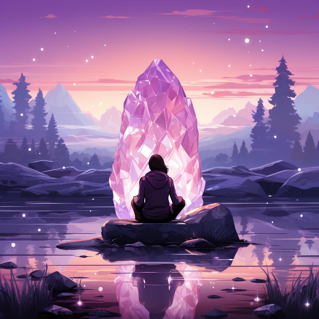 A person meditating while holding a crystal