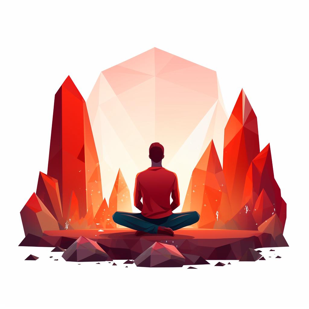 Person meditating with a red crystal