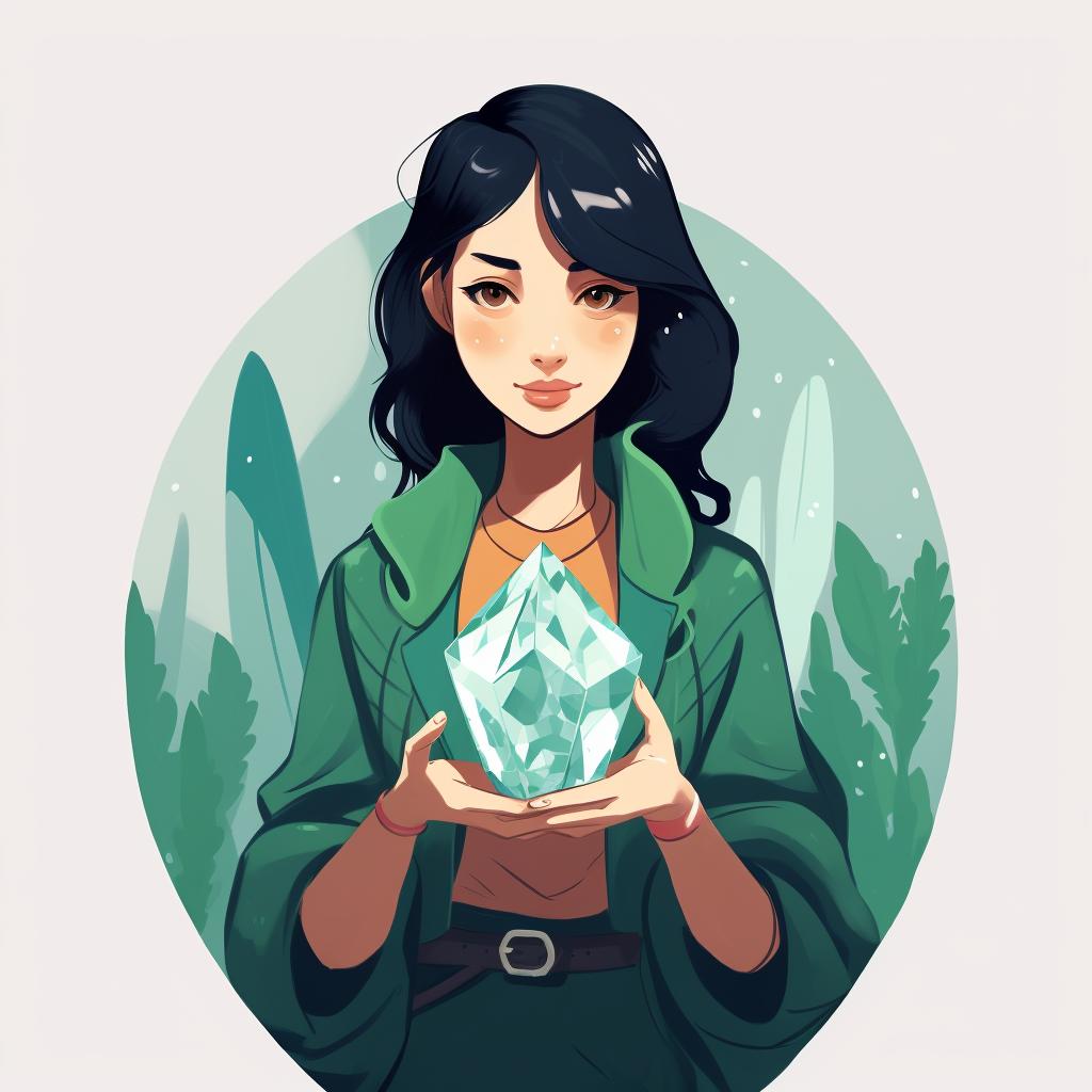 A person holding a green crystal and setting an intention