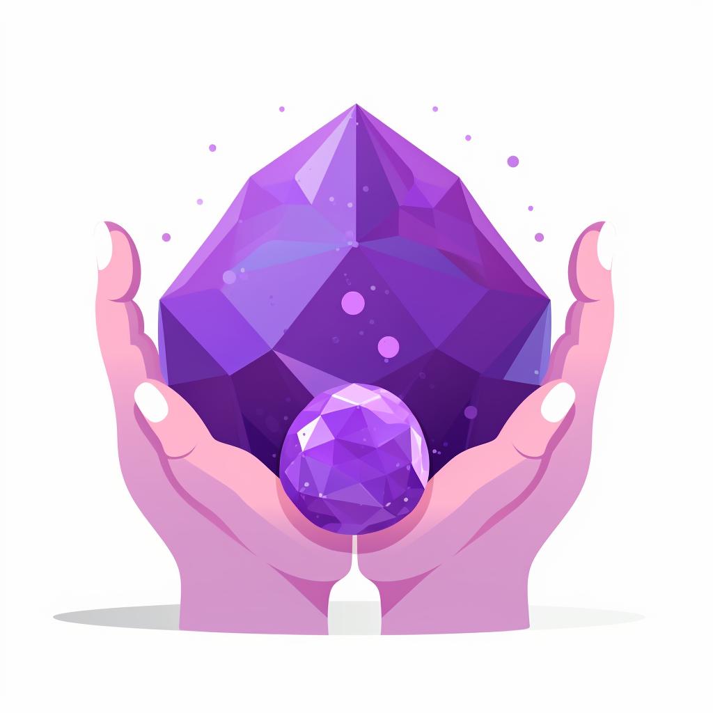 Hands holding an amethyst with eyes closed