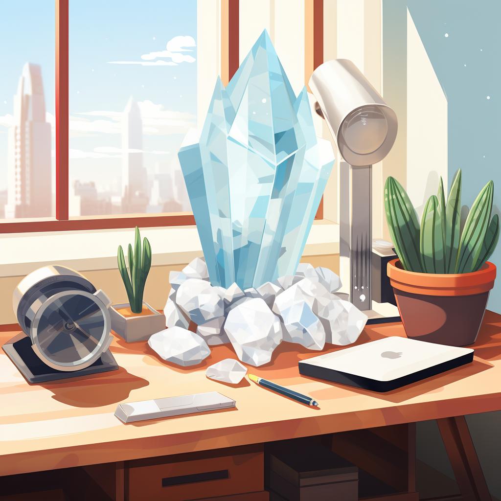Crystal on a tidy workspace desk