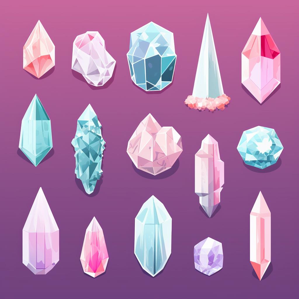 Crystals being arranged on a grid layout.