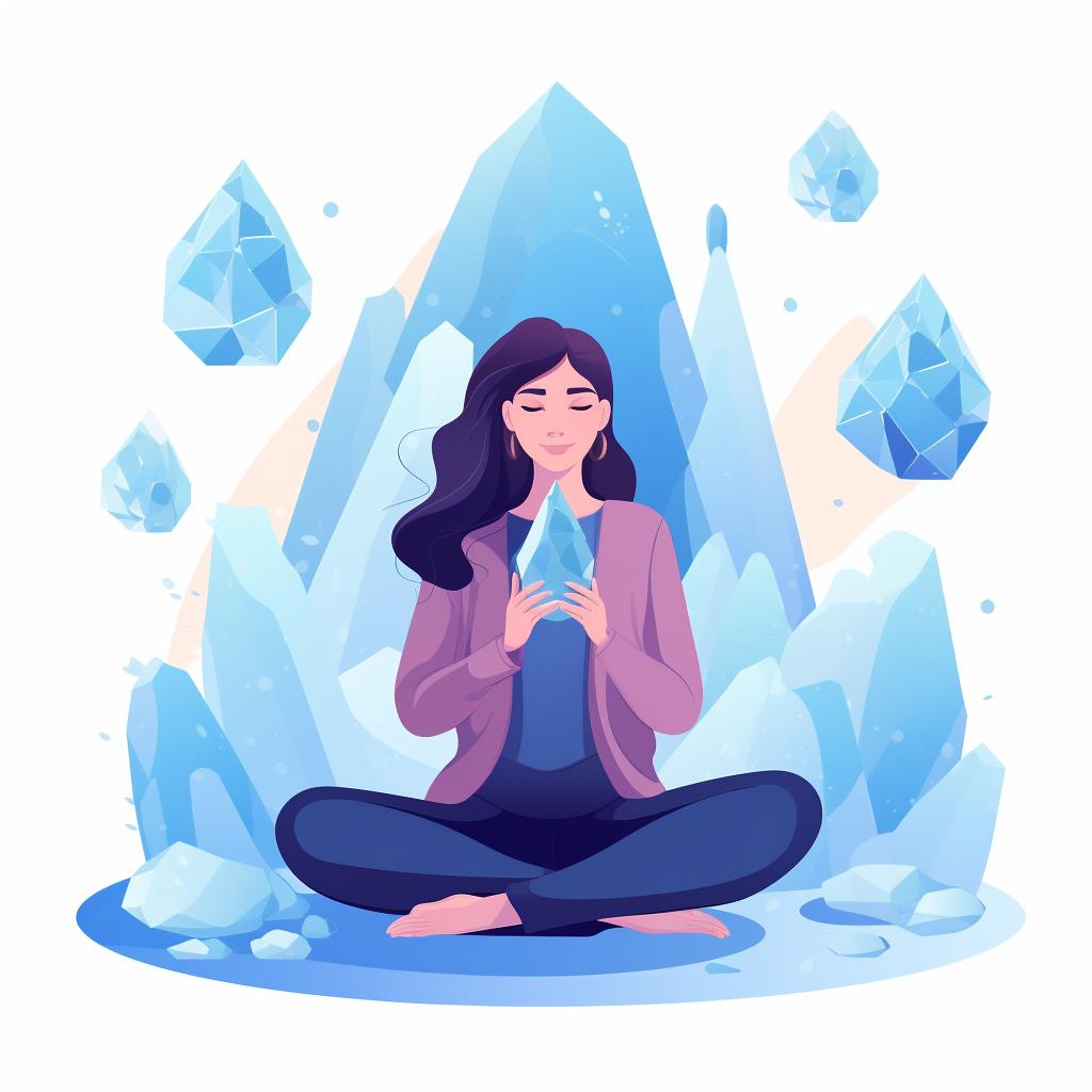 Person meditating with a crystal cluster in their hands